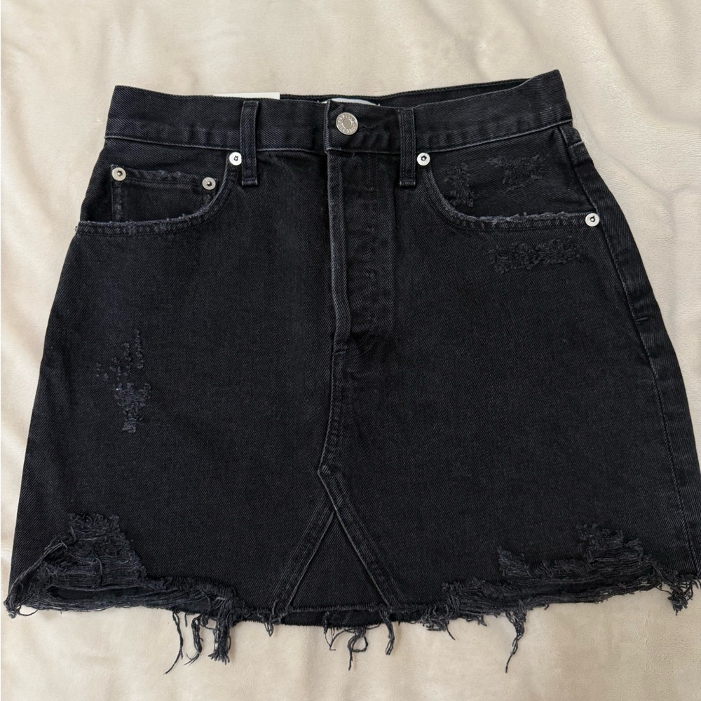 Agolde Black Distressed Denim Mini Skirt
